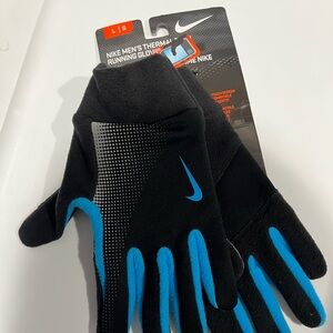 Nike Men's Black and Blue Thermal Tech Running Gloves